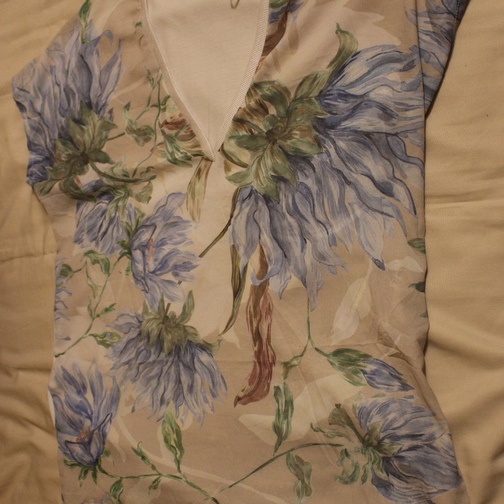 Zara W/B Collection Floral Short Sleeve Top Large
